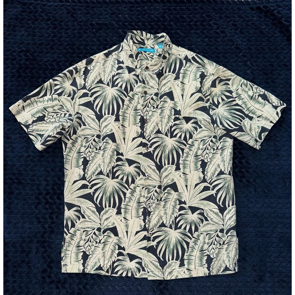 Tori Richard Mens Honolulu Hawaiian‎ Shirt Print Green Palm Trees Size M